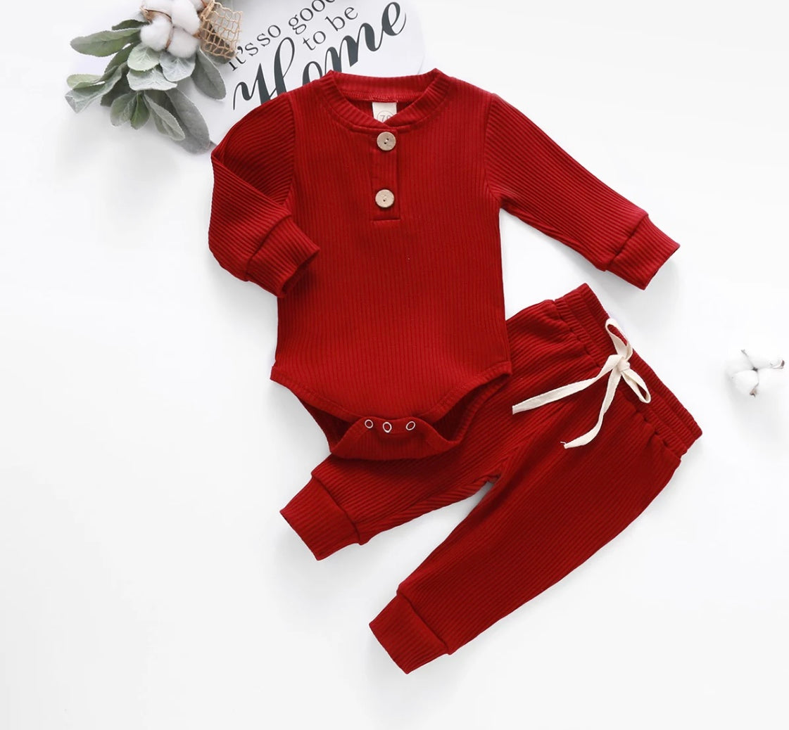 Ribbed Two-Piece Baby Set – Crimson Red