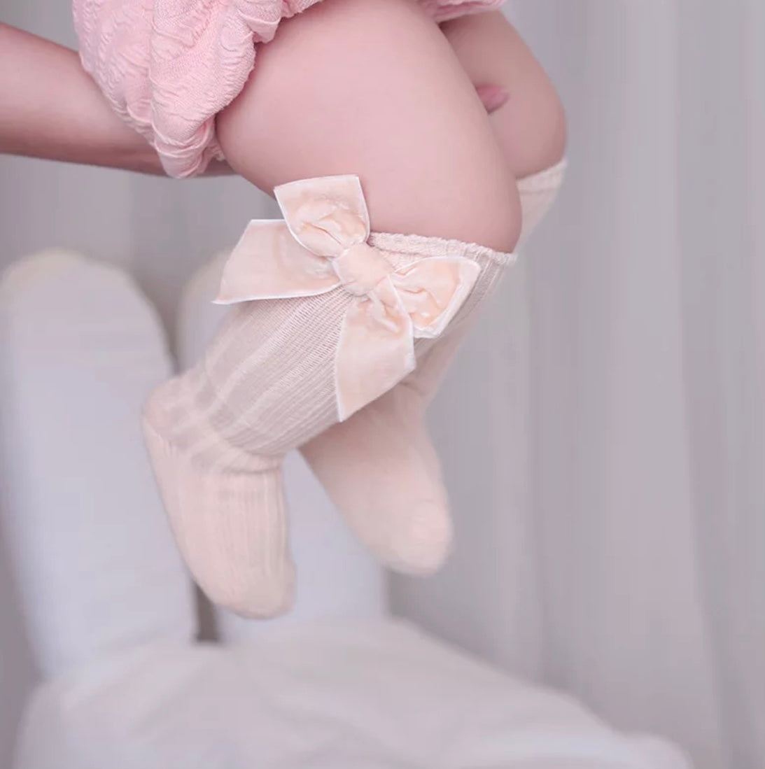 Velvet Bow Knee-High Socks