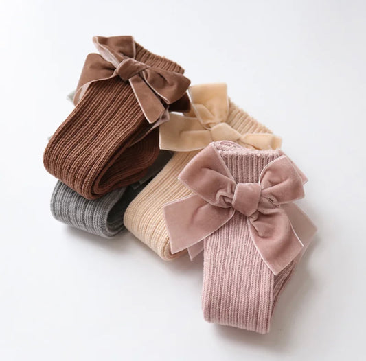 Velvet Bow Knee-High Socks